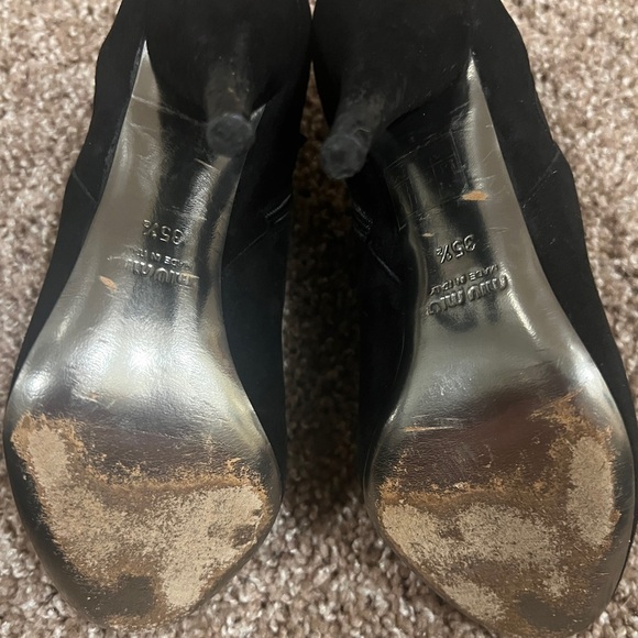 Miu Miu Suede black thick strappy heel booties - Picture 7 of 9